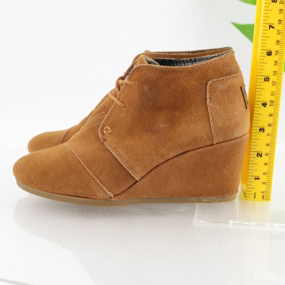 Toms Womens Kala Boots Size 7.5 Camel Tan Suede Wedge Heel Lace Up Desert Bootie - Picture 5 of 11